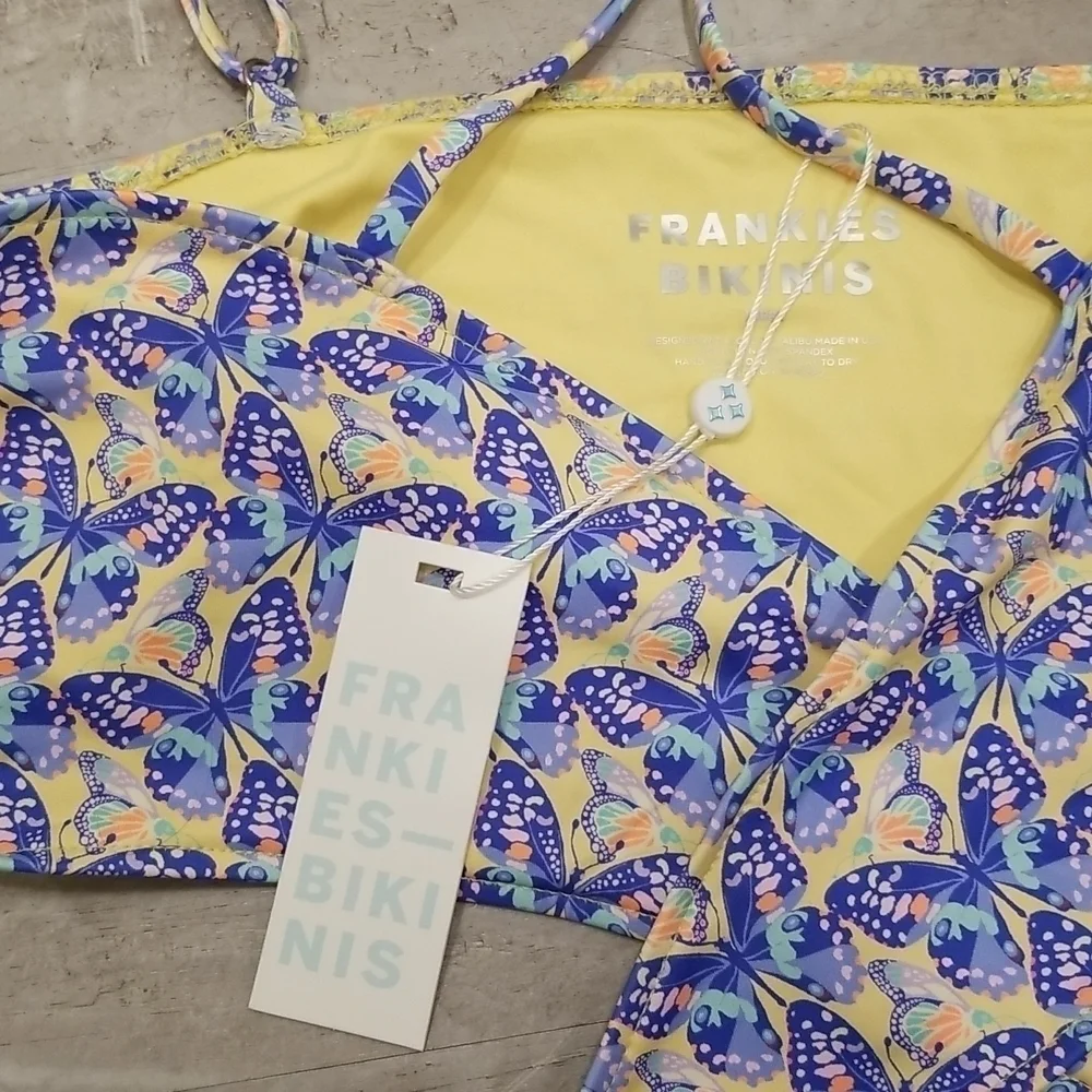 💕FRANKIE'S BIKINIS💕 Falcon Bikini TOP ~ Monarch Butterfly Print Large L NWT